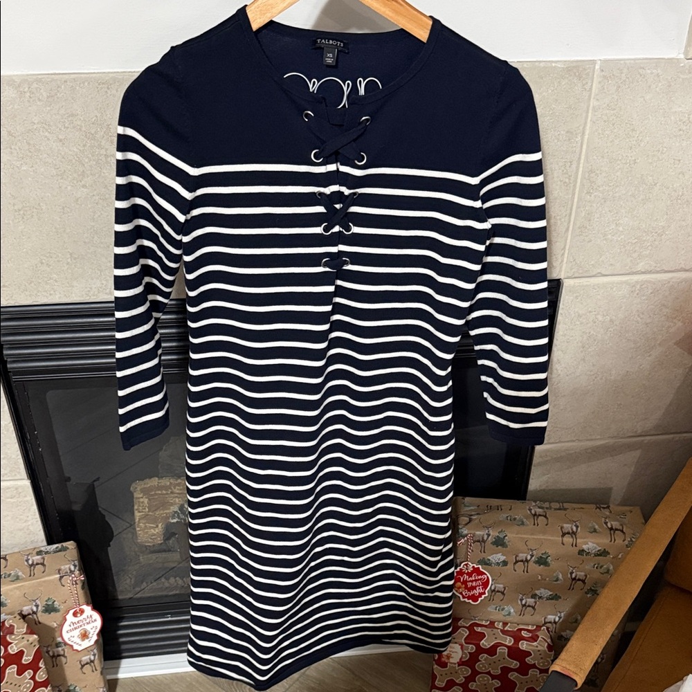 Talbots Navy and White Striped Dress